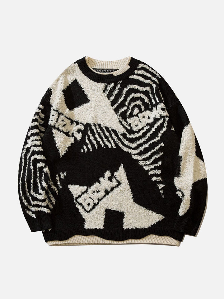 Fake-Two Flocking Patchwork Sweater-rimiro.com
