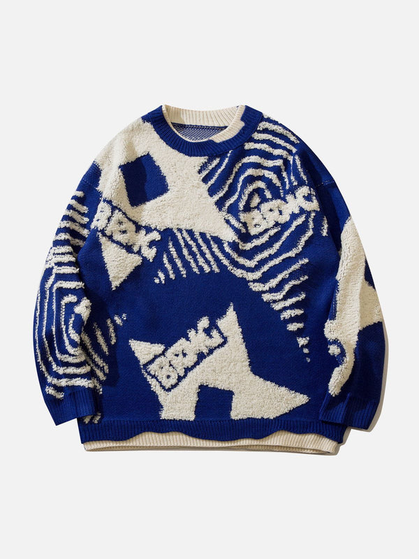 Fake-Two Flocking Patchwork Sweater-rimiro.com