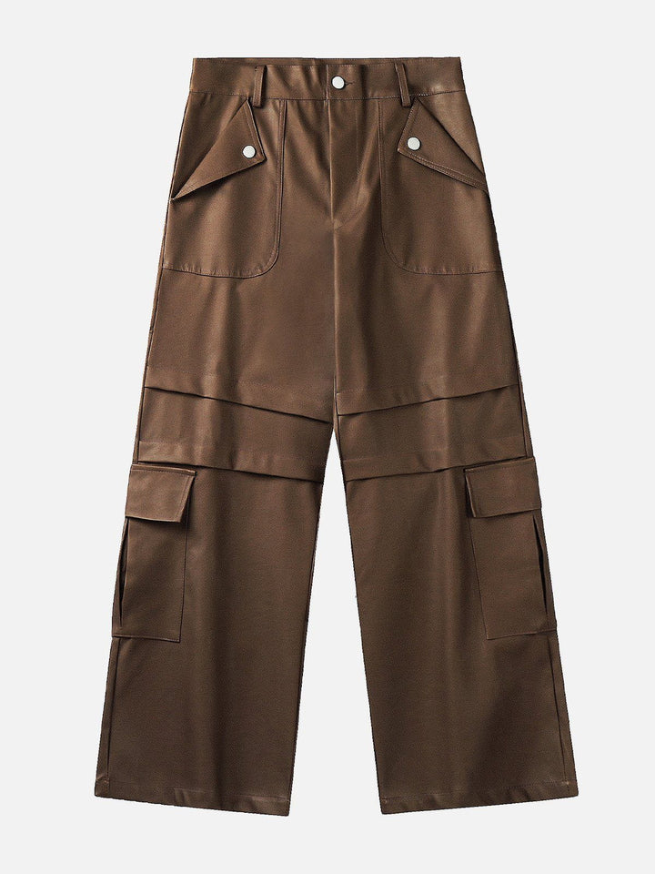 Faux Leather Cargo Pants-rimiro.com