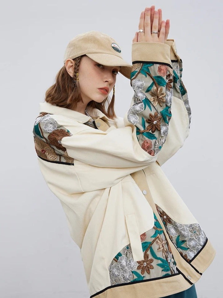 Flower Patchwork Denim Jacket-rimiro.com