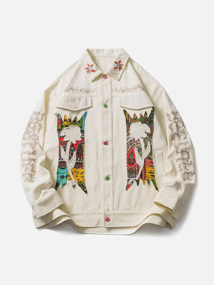 Flower Patchwork Embroidery Denim Jacket-rimiro.com