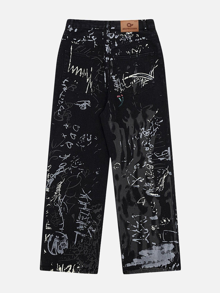 Full Print Graffiti Loose Jeans-rimiro.com