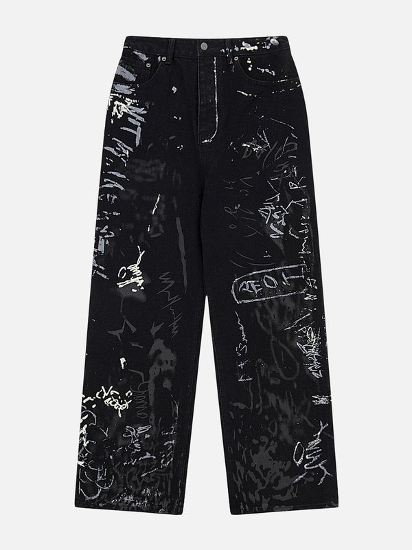 Full Print Graffiti Loose Jeans-rimiro.com