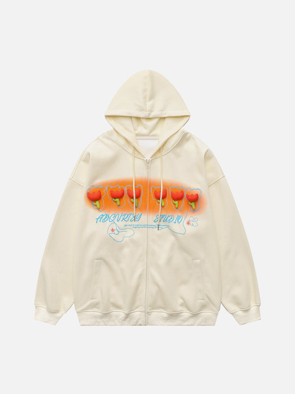 Gradient 3D Flower Zip Hoodie-rimiro.com