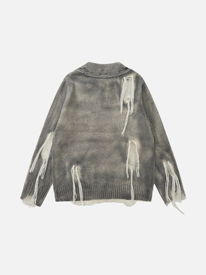 Gradient Distressed Polo Sweater-rimiro.com