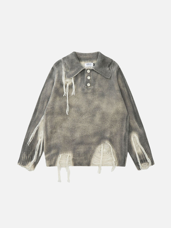 Gradient Distressed Polo Sweater-rimiro.com