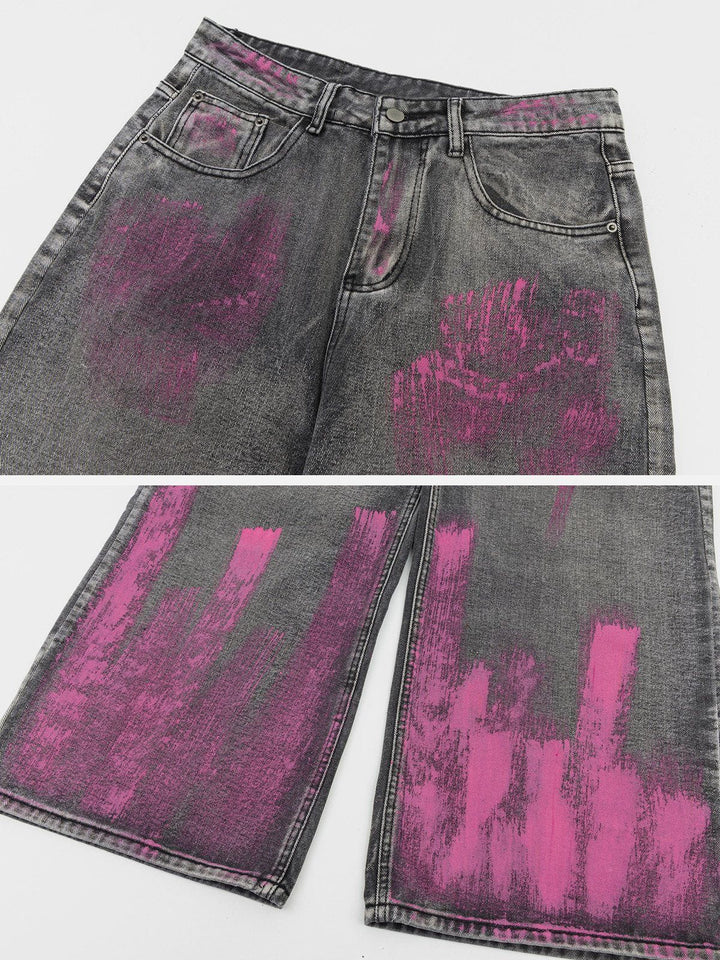 Graffiti Washed Loose Jeans-rimiro.com