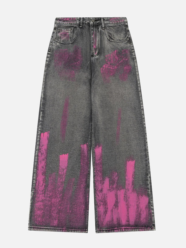 Graffiti Washed Loose Jeans-rimiro.com