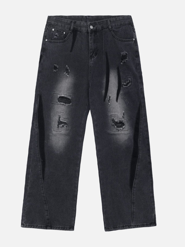 Irregular Patch Ripped Jeans-rimiro.com