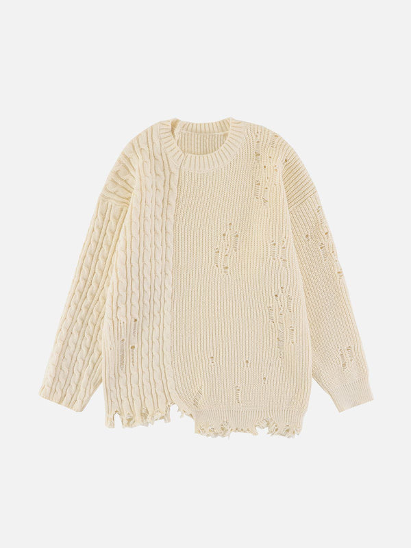 Irregular Patchwork Twist Sweater-rimiro.com