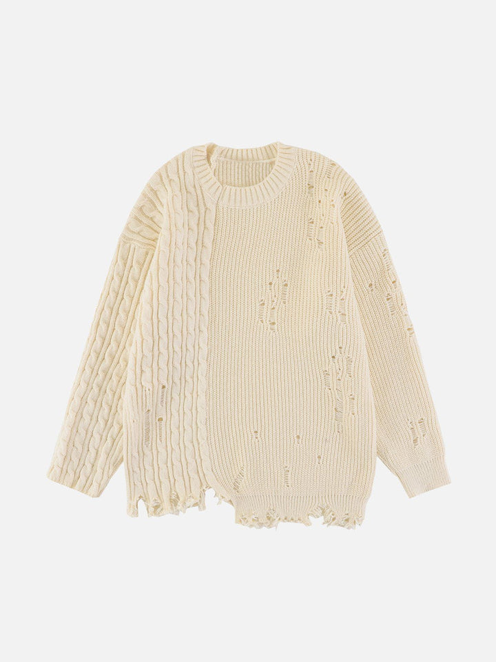 Irregular Patchwork Twist Sweater-rimiro.com