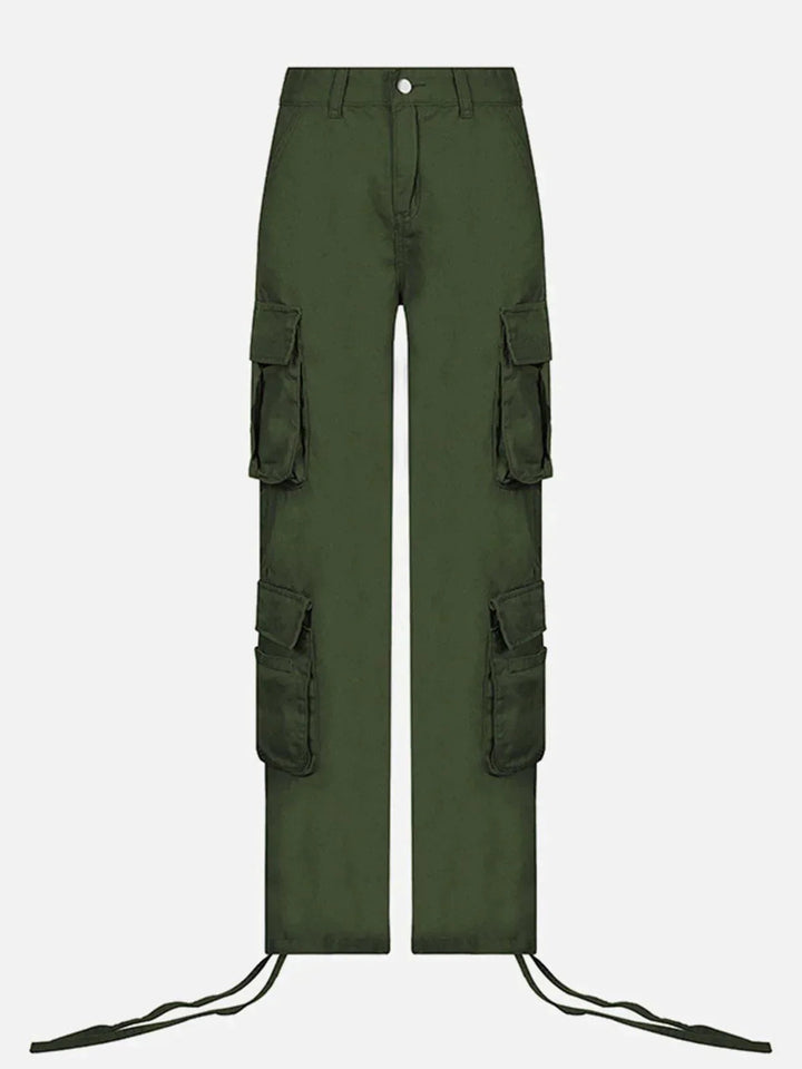 Long Ribbon Low Waist Cargo Pants-rimiro.com