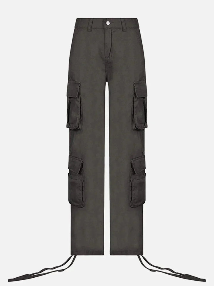 Long Ribbon Low Waist Cargo Pants-rimiro.com