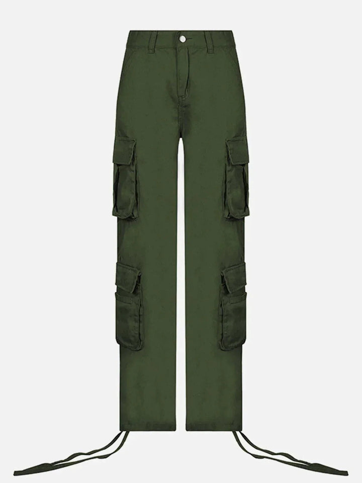 Long Ribbon Low Waist Cargo Pants-rimiro.com