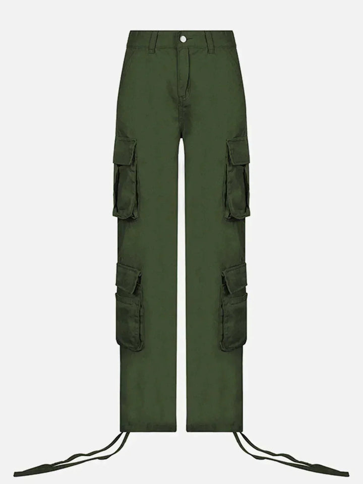 Long Ribbon Low Waist Cargo Pants-rimiro.com