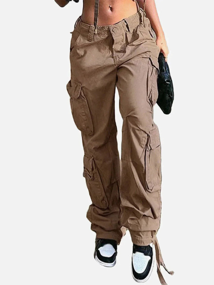 Long Ribbon Low Waist Cargo Pants-rimiro.com