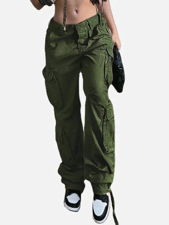 Long Ribbon Low Waist Cargo Pants-rimiro.com