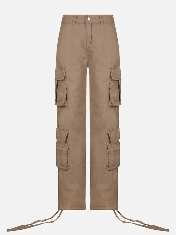 Long Ribbon Low Waist Cargo Pants-rimiro.com