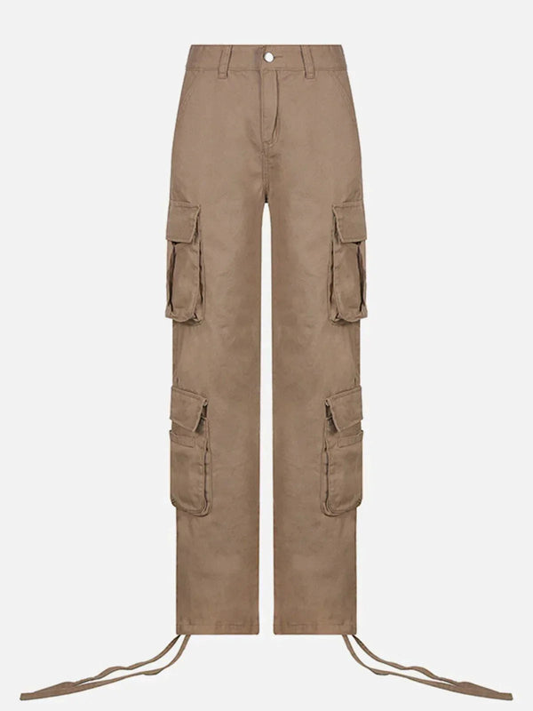 Long Ribbon Low Waist Cargo Pants-rimiro.com