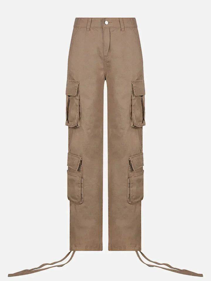 Long Ribbon Low Waist Cargo Pants-rimiro.com