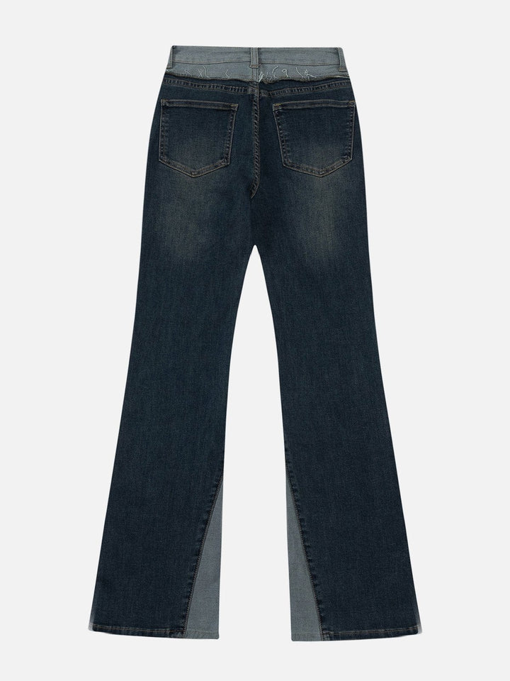 Material Patchwork Contrasting Flared Jeans-rimiro.com