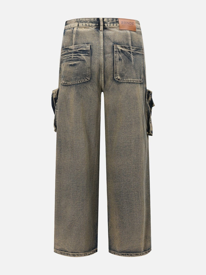 Multiple Pockets Washed Jeans-rimiro.com