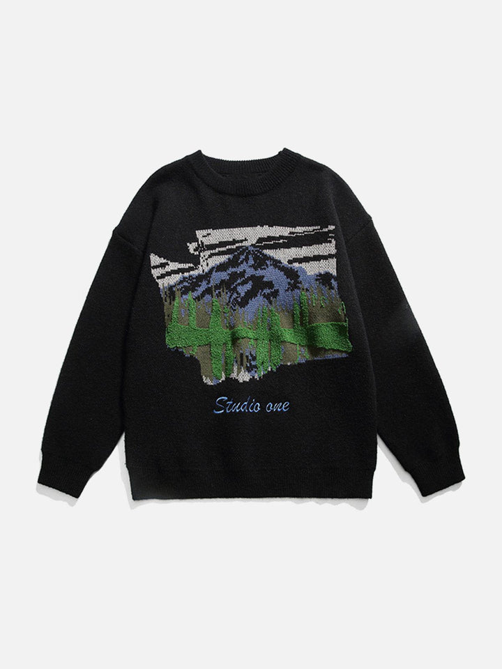 Oil Painting Mountain Sweater-rimiro.com