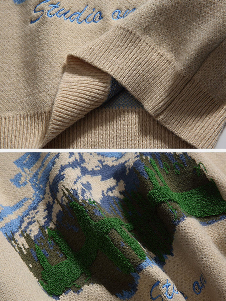 Oil Painting Mountain Sweater-rimiro.com