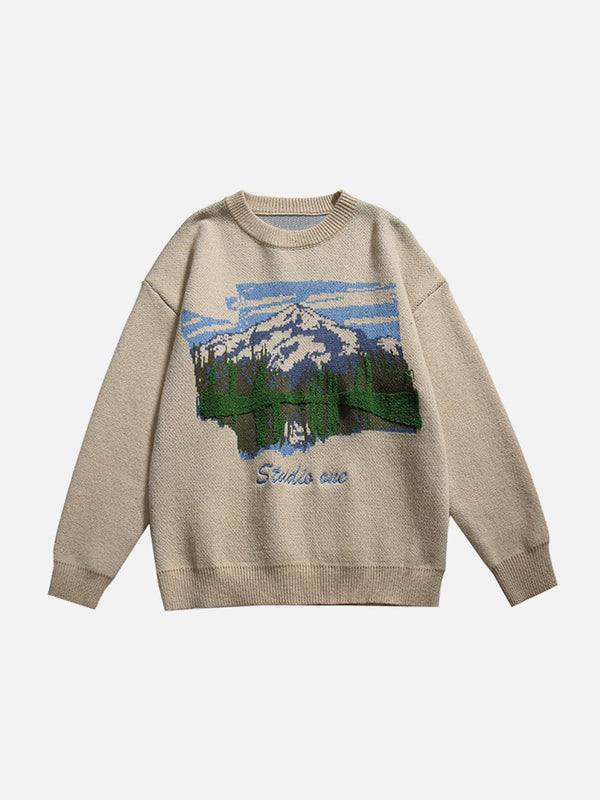 Oil Painting Mountain Sweater-rimiro.com