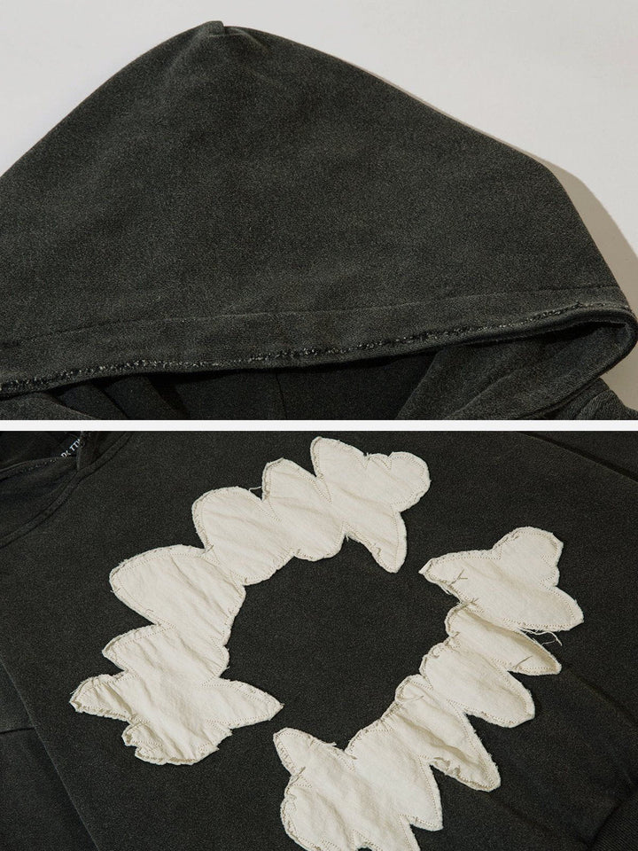 Patchwork Print Tooth Washed Hoodie-rimiro.com