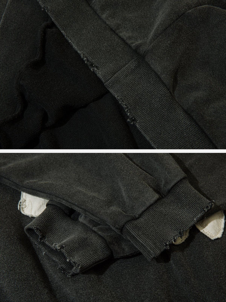 Patchwork Print Tooth Washed Hoodie-rimiro.com