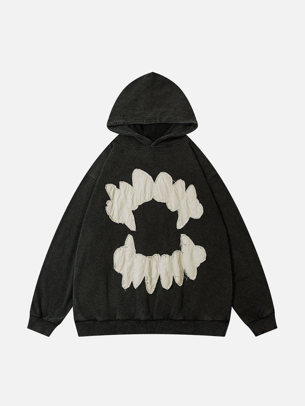 Patchwork Print Tooth Washed Hoodie-rimiro.com