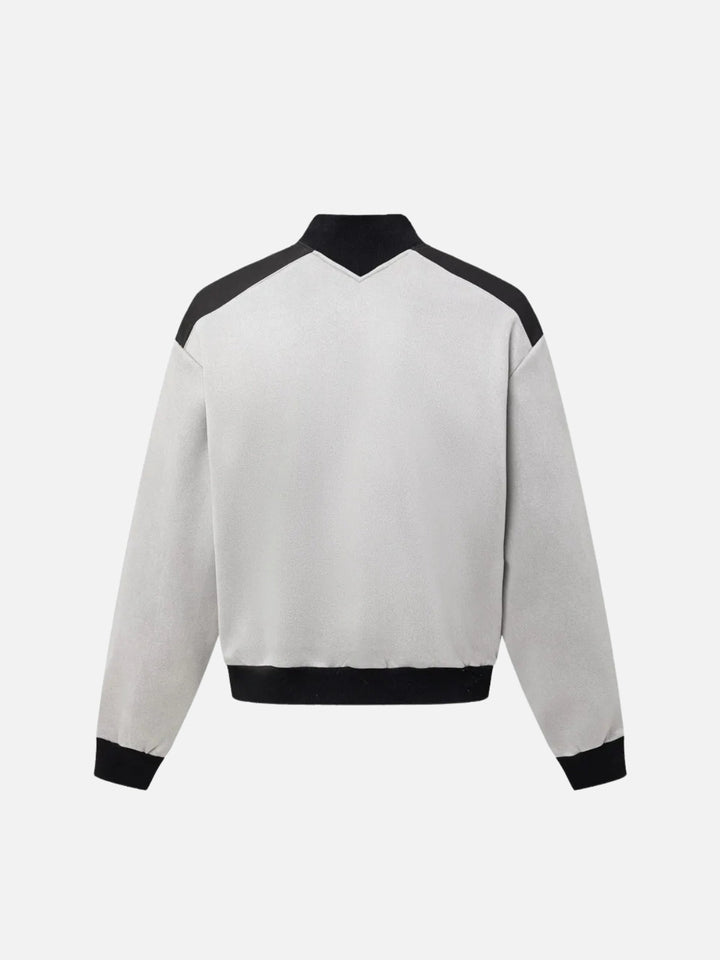 Patchwork Stand Collar Sweatshirt-rimiro.com