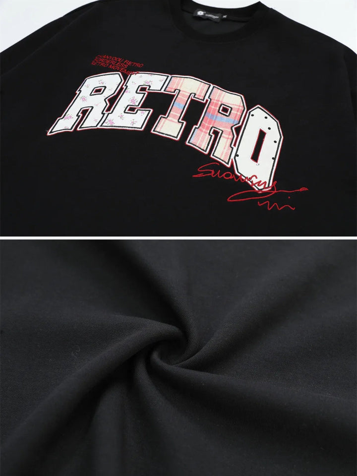 Retro Letter Embroidery Sweatshirt-rimiro.com