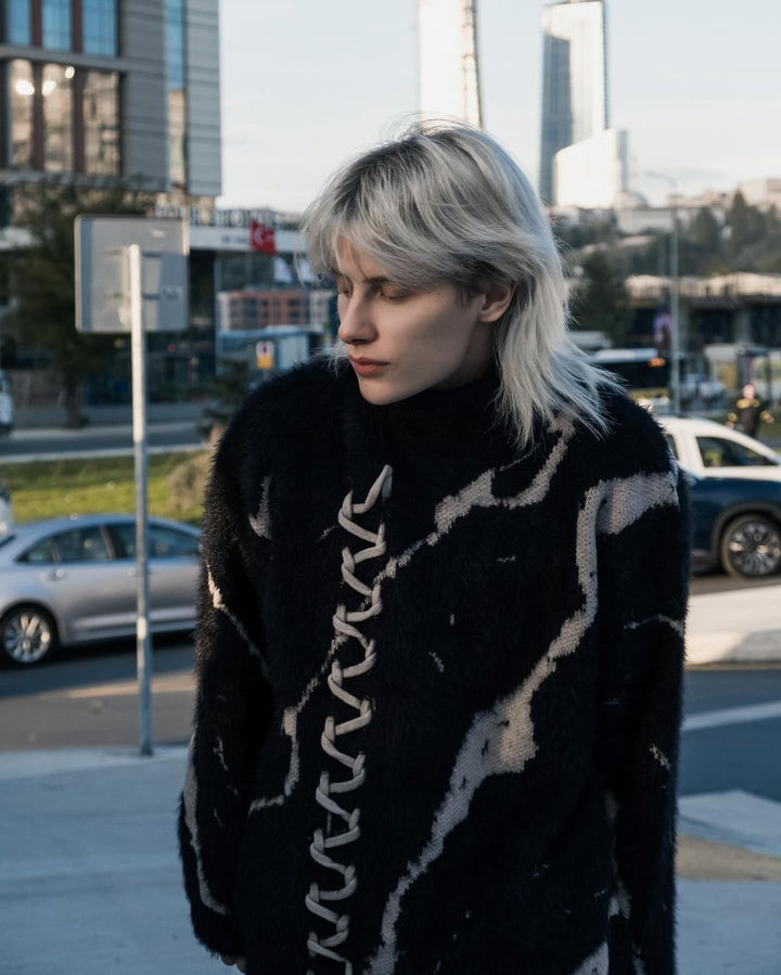 Rip Damage Design Turtleneck Knitwear Sweater-rimiro.com