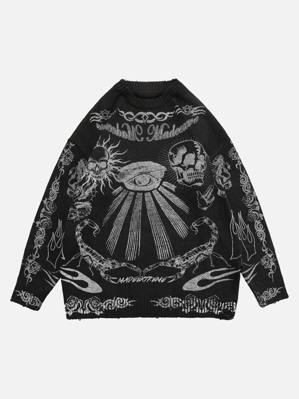 Skull Print Distressed Sweater-rimiro.com