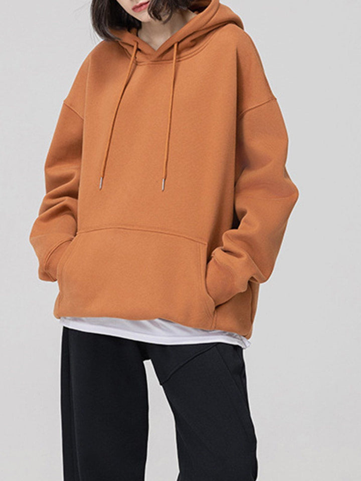 Solid Color Drawstring Hoodie-rimiro.com