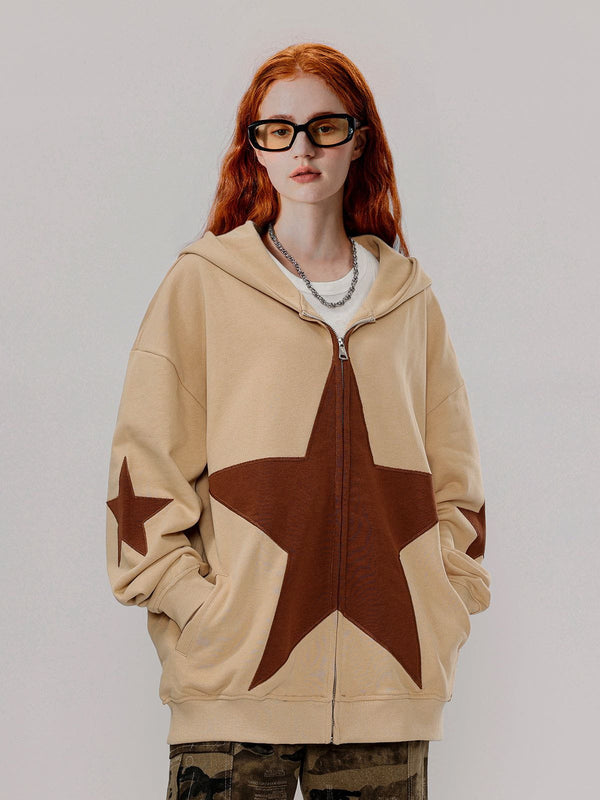 Star Graphic Print Hoodie-rimiro.com