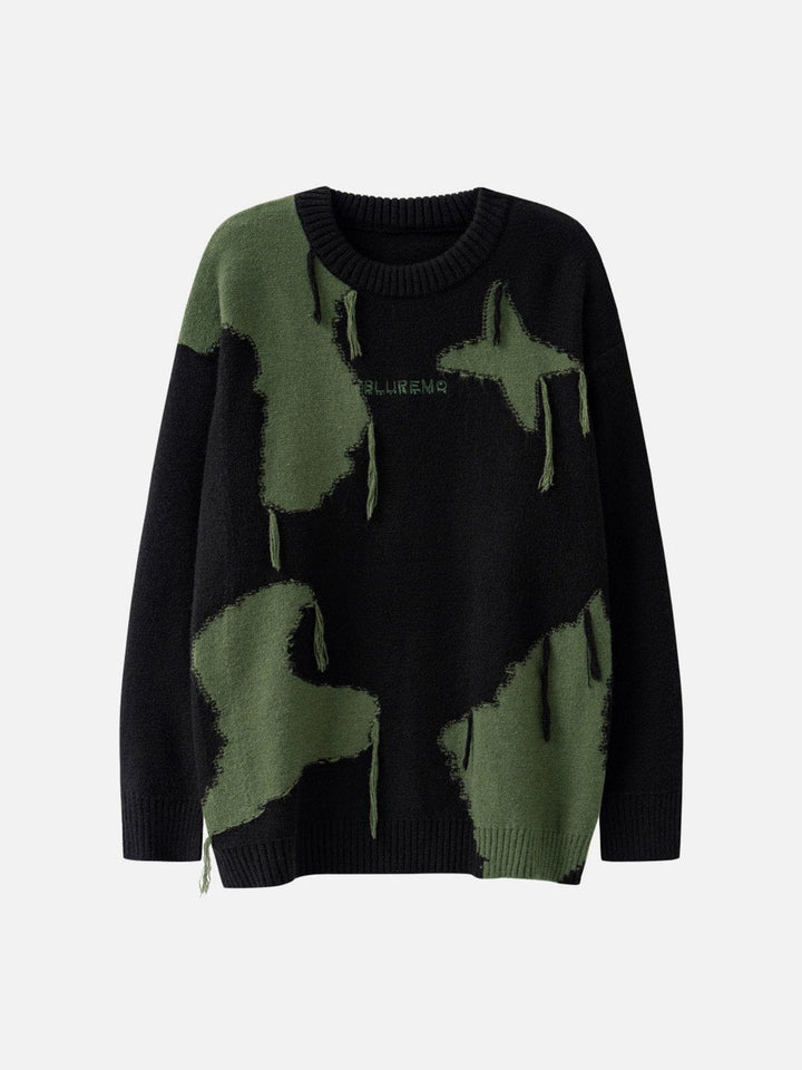 Star Jacquard Fringed Knitted Sweater-rimiro.com