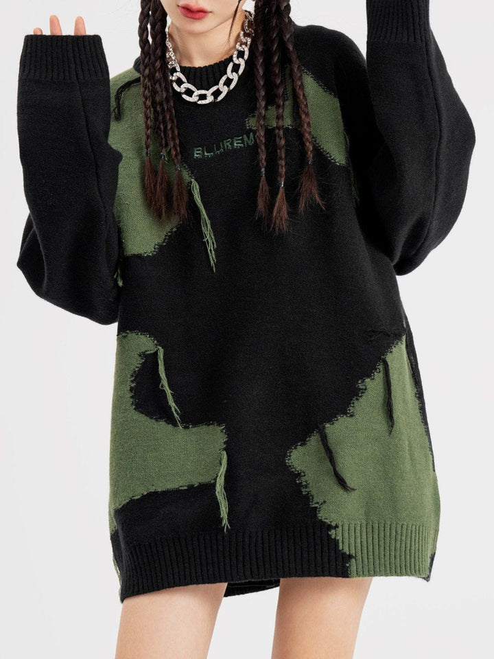 Star Jacquard Fringed Knitted Sweater-rimiro.com