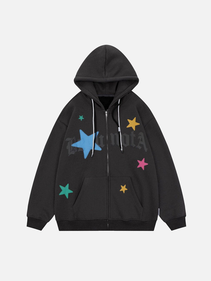 Star Print Fleece Zip Hoodie-rimiro.com