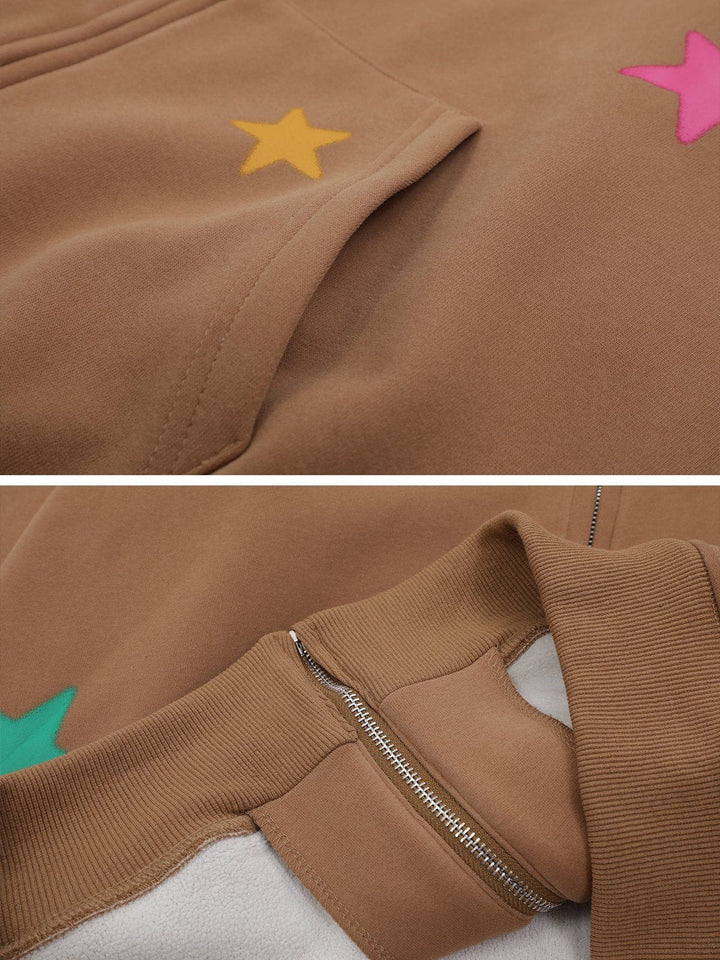 Star Print Fleece Zip Hoodie-rimiro.com