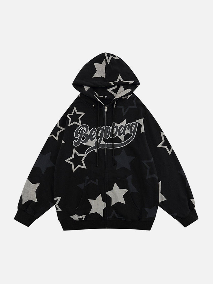 Star Print Zipper Hoodie-rimiro.com
