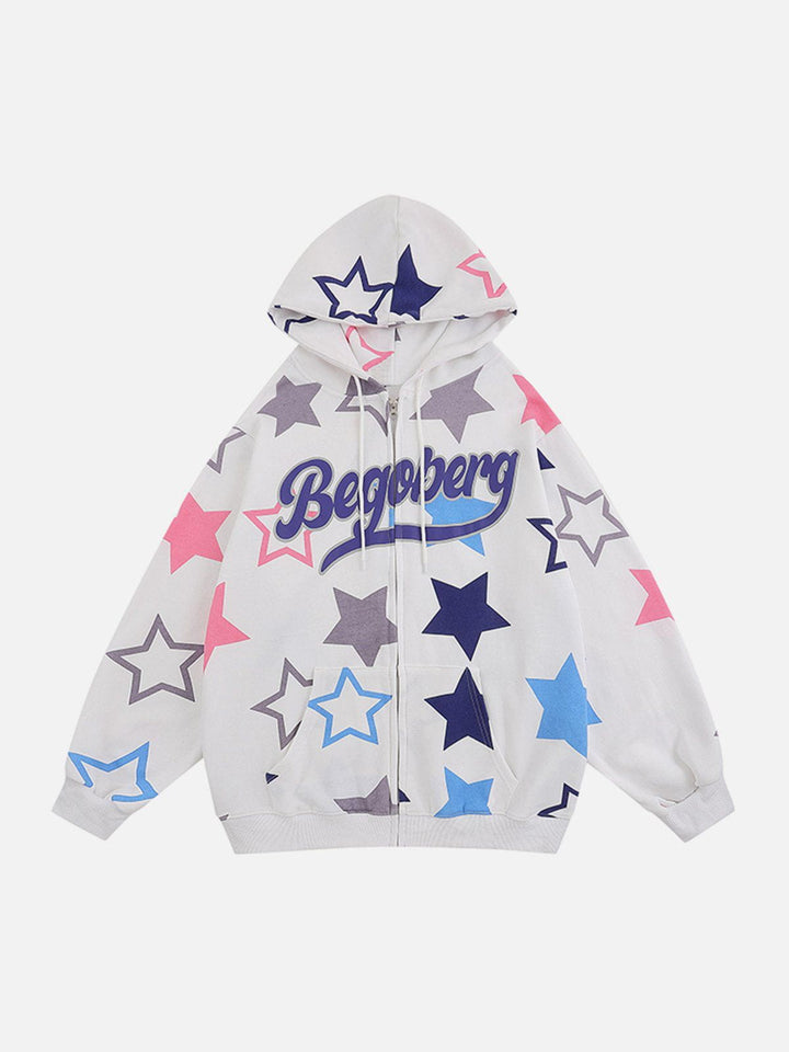Star Print Zipper Hoodie-rimiro.com
