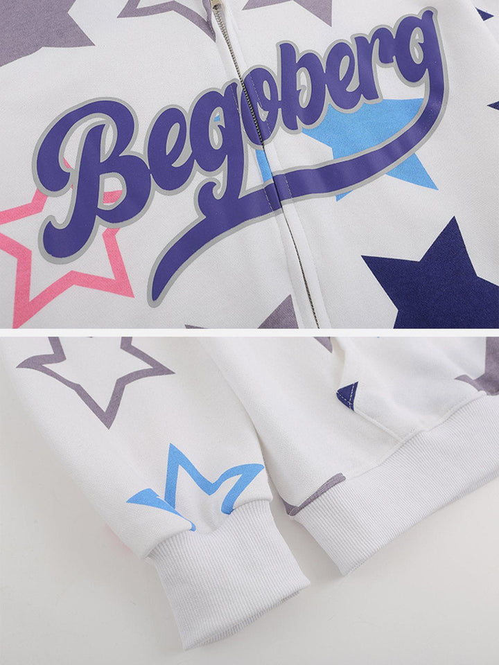 Star Print Zipper Hoodie-rimiro.com