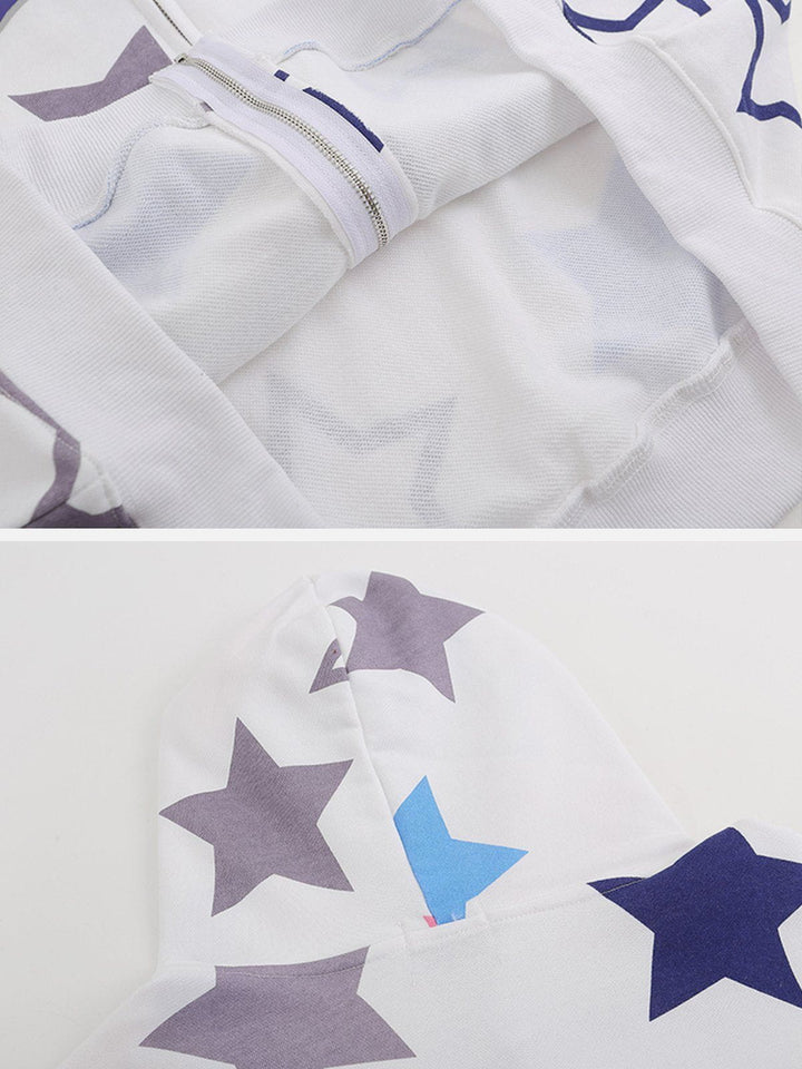 Star Print Zipper Hoodie-rimiro.com