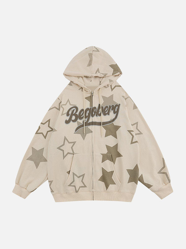 Star Print Zipper Hoodie-rimiro.com