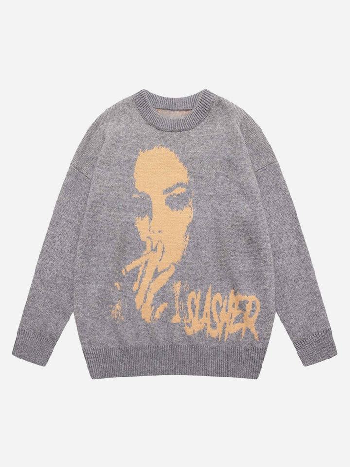 Street Vintage Character Knit Sweater-rimiro.com