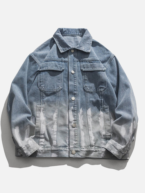 Striped Washed Ombré Denim Jacket-rimiro.com