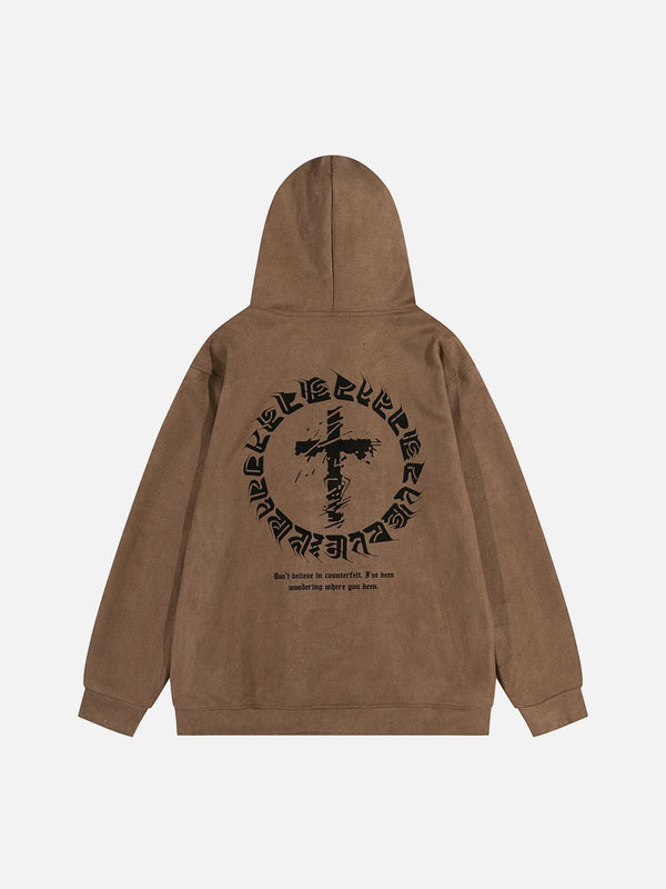 Suede Cross Print Hoodie-rimiro.com